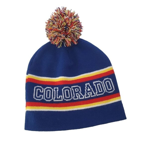 GOLD Metal International Colorado Blue Knit Beanie hat pompom Men's One Size - Picture 2 of 5